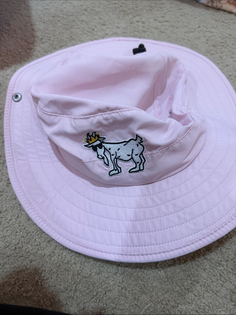 Kids Pink Bucket Hat with Embroidered Goat Patch
